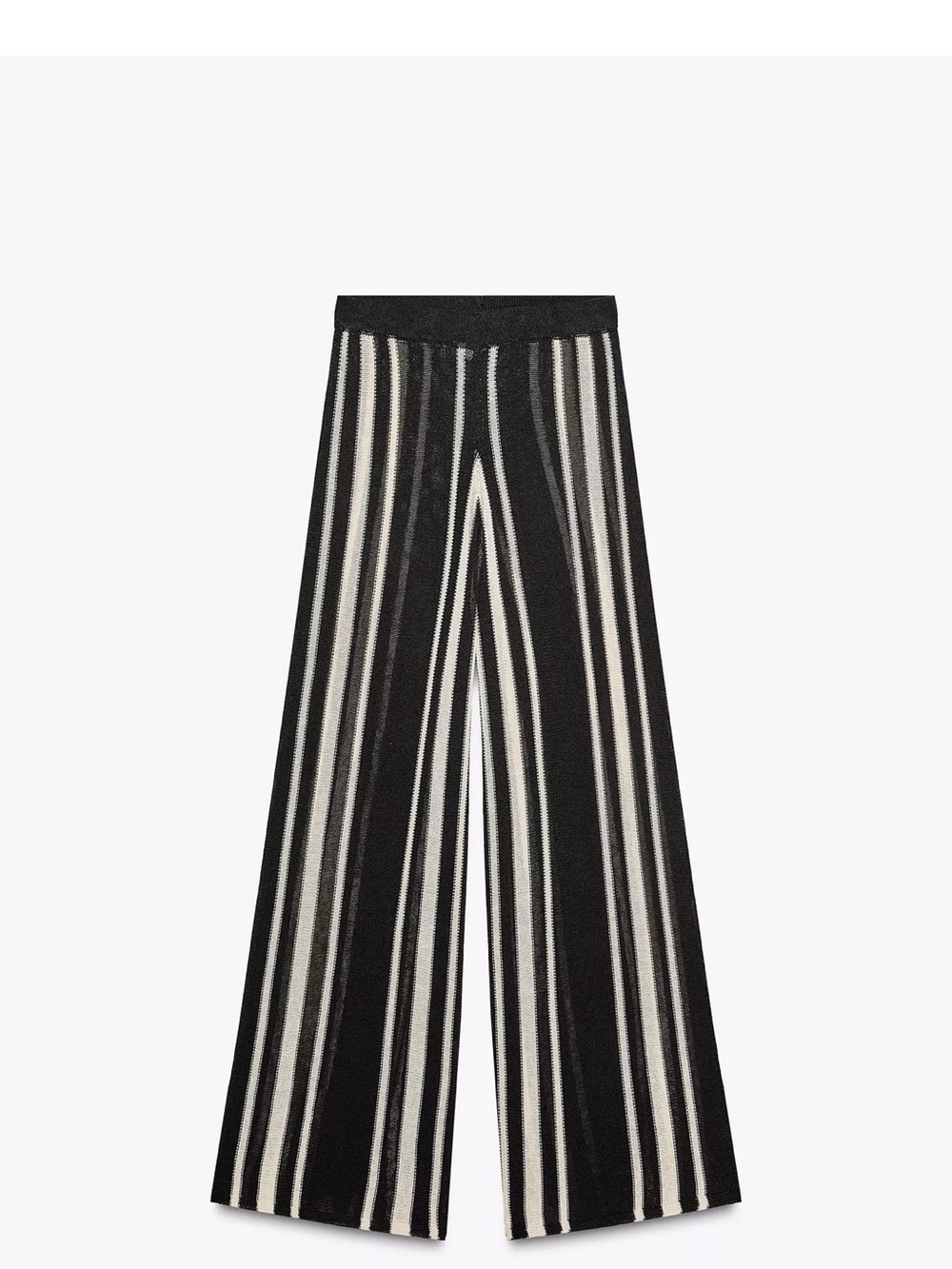 Wide Leg Striped Knit Pants - Black & Cream Zara